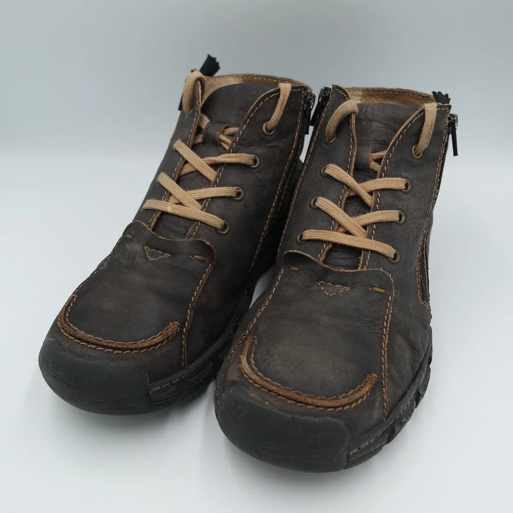 Rovers Brown Leather Side Zip Lace Up Ankle Boots EU 42 Made in Portugal Size 9